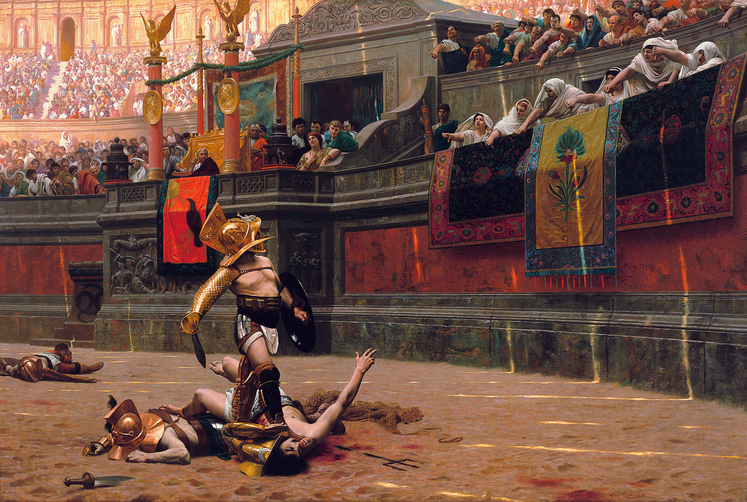 Jean-Léon Gérômes målning av gladiatorer på Colosseum. 